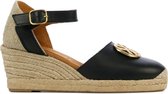 Unisa Vrouwen Leren   Espadrilles / Damesschoenen - Plateauhak - Gesp sluiting -  Caspe - Zwart - maat 38