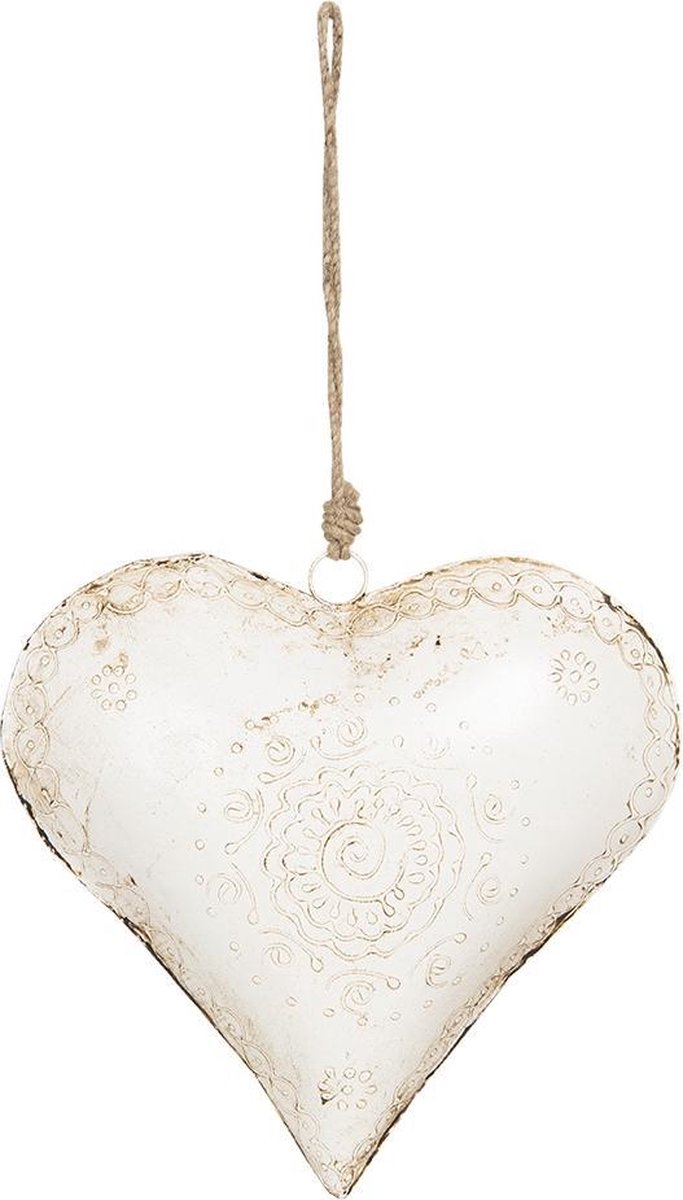Afbeelding van product Clayre & Eef Decoratie Hanger 6Y4167 27*12*27 cm Wit Ijzer Hartvormig Kersthanger Kerstboomversiering