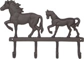 Clayre & Eef Wandkapstok Paarden 34*5*25 cm Bruin Ijzer Paarden