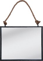 Clayre & Eef Wandspiegel 50*4*40 cm Zwart MDF, Ijzer Rechthoek Touw Grote Spiegel Muur Spiegel Wand Spiegel