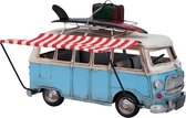 Clayre & Eef Decoratie Model Camperbus 28*11*18 cm Blauw Ijzer / kunststof Decoratie Miniatuur Decoratie Modelauto Beeld