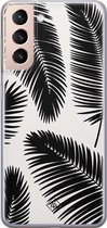 Samsung S21 Plus hoesje siliconen - Palm leaves silhouette | Samsung Galaxy S21 Plus case | zwart | TPU backcover transparant