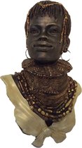 Afrikaans beeldje vrouw buste Ethop - Stijlvol Afrikaanse beelden - Metaal afwerking - Van steen - Afrikaanse beeldjes - 25 x 15 x 35cm