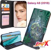 EmpX.nl Galaxy A8 (2018) Print (Doodskop) Boekhoesje | Portemonnee Book Case voor Samsung Galaxy A8 (2018) met Print (Doodskop) | Met Multi Stand Functie | Kaarthouder Card Case Galaxy A8 (20