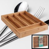 Decopatent® Bamboe Bestekbak 5 Vaks - Besteklade Organizer - Bestek Opbergen - Opbergbak - Bestekcassette - Hout - 25x34x4.3 Cm