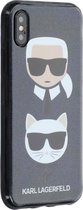 Zwart hoesje van Karl Lagerfeld - Backcover - Karl and Choupette - iPhone X-Xs - Siliconen rand