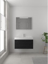 Bruynzeel Bando badmeubelset 90x45cm 1 kraangat 1 wasbak 2 lades met spiegel met softclose Composiet zwart eiken