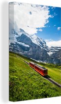 Canvas Schilderij Alpen - Trein - Rood - 80x120 cm - Wanddecoratie
