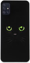 ADEL Siliconen Back Cover Softcase Hoesje voor Samsung Galaxy A51 - Katten Zwart Groene Ogen