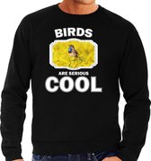 Dieren vogels sweater zwart heren - birds are serious cool trui - cadeau sweater blauwborst vogel/ vogels liefhebber M