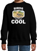 Dieren vogels sweater zwart kinderen - birds are serious cool trui jongens/ meisjes - cadeau hop vogel/ vogels liefhebber 12-13 jaar (152/164)