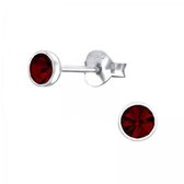 Aramat jewels ® - Kinder oorbellen rond donker rood 925 zilver kristal 4mm
