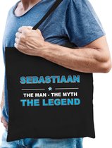 Naam cadeau Sebastiaan - The man, The myth the legend katoenen tas - Boodschappentas verjaardag/ vader/ collega/ geslaagd