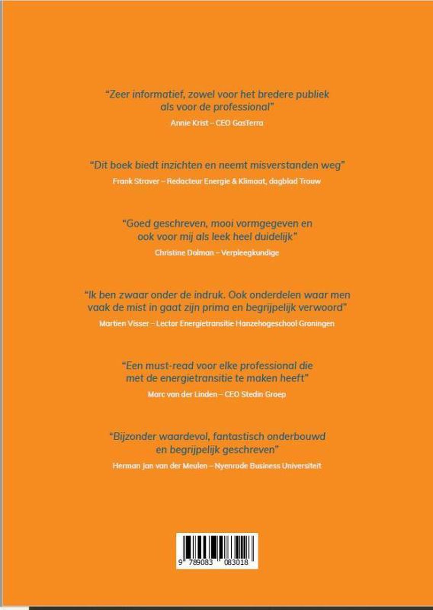 Oranje achtergrond met witte tekst die citaten van de auteur bevat. Onderin een streepjescode.