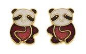 Behave® Oorbellen oorstekers panda goud kleur met zwart wit en rood emaille 1cm