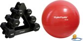 Tunturi - Fitness Set - Dumbbell Opbergrek incl 2x 1 t/m 3 dumbbells  - Gymball Rood 75 cm
