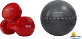 Tunturi - Fitness Set - Vinyl Dumbbell 2 x 3 kg  - Gymball Zwart met Anti Burst 65 cm