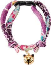 Necoichi halsband katten paars - Japanse chirimen stof - klavervormige hanger - kattenhalsband - halsbandje