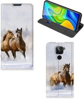 Wallet Book Case Xiaomi Redmi Note 9 Smart Cover Hoesje Paarden