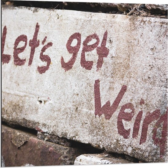 Dibond - ''Let's get Weird'' op Steen  - 80x80cm Foto op Aluminium (Met Ophangsysteem)