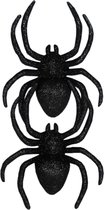 Fiestas Nep spinnen/spinnetjes 12 cm - zwart - 2x stuks - Horror/griezel thema decoratie beestjes