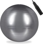 Relaxdays 1x fitnessbal 55 cm - pompje - gymbal - zitbal - yogabal - pilatesbal - zilver