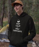 Zwarte Kerst Hoodie Keep Calm - Maat 2XL - Kerstkleding voor dames & heren