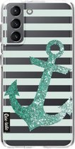 Casetastic Samsung Galaxy S21 4G/5G Hoesje - Softcover Hoesje met Design - Glitter Anchor Mint Print