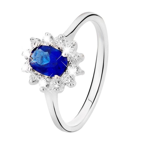 Lucardi Dames Zilveren ring met blauwe zirkonia - Ring - 925 Zilver - Zilverkleurig