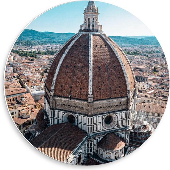 Forex Wandcirkel - Kathedraal van Florence van Bovenaf - Italië - 50x50cm Foto op Wandcirkel (met ophangsysteem)