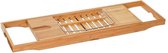 Decopatent® Luxe Badplank - Badrekje - Uitschuifbaar 70 tot 105 cm - Boekenhouder - Tablethouder - Bamboe Hout badplankje - Badrek