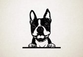 Wanddecoratie - Hond - Boston Terrier 6 - XS - 26x25cm - Zwart - muurdecoratie - Line Art