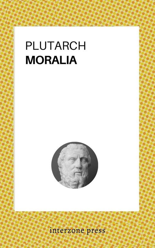 Livre 'Moralia' de Plutarque avec un buste de Plutarque.
