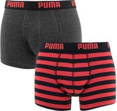 Puma - Heren 2-Pack Stripe 1515 Boxershorts Grijs Rood Zwart - S