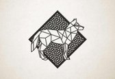 Line Art - Wolf 7 met achtergrond - XS - 25x25cm - Zwart - geometrische wanddecoratie