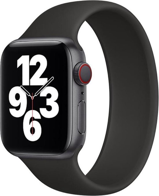 Shop4 - Bandje voor Apple Watch SE 40mm - Medium Siliconen Solo Loop Zwart  | bol.com
