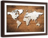 Foto in frame , Wereld op houten plank , 120x80cm , bruin beige , wanddecoratie