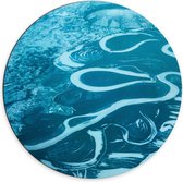 Dibond Wandcirkel - Blauw/Wit Water - 70x70cm Foto op Aluminium Wandcirkel (met ophangsysteem)