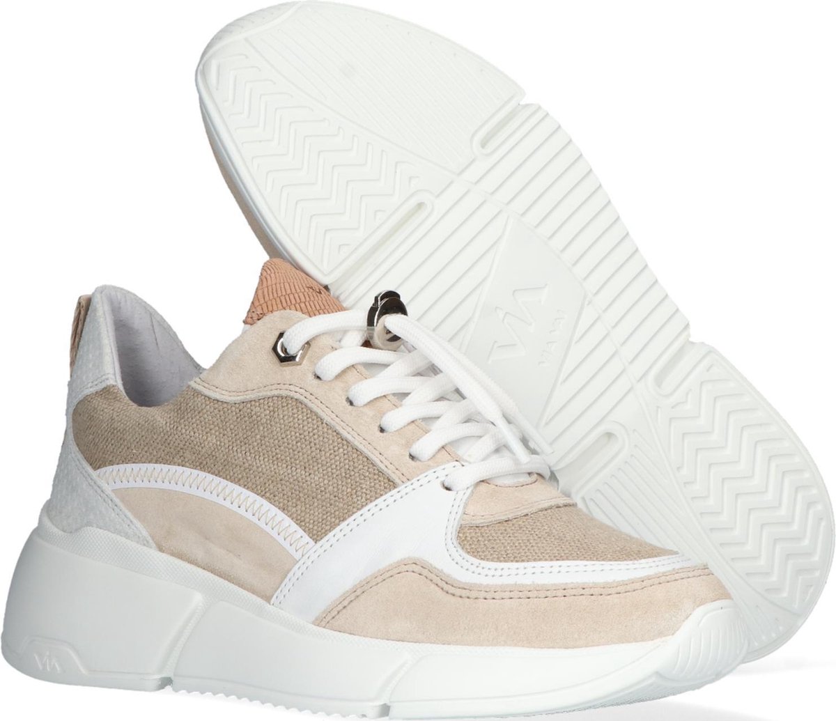 VIA VAI Sneaker CELINA JESS Wit Leer-Canvas-Suede - Bormans Modeschoenen