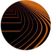 Dibond Wandcirkel - Zwart/Oranje Banen - 70x70cm Foto op Aluminium Wandcirkel (met ophangsysteem)