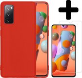 Samsung A41 Hoesje Siliconen Case Hoes Met Screenprotector - Rood