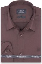 Heren Overhemd - Slim Fit - Luxury Plain Satijn - Bruin - Maat XXL