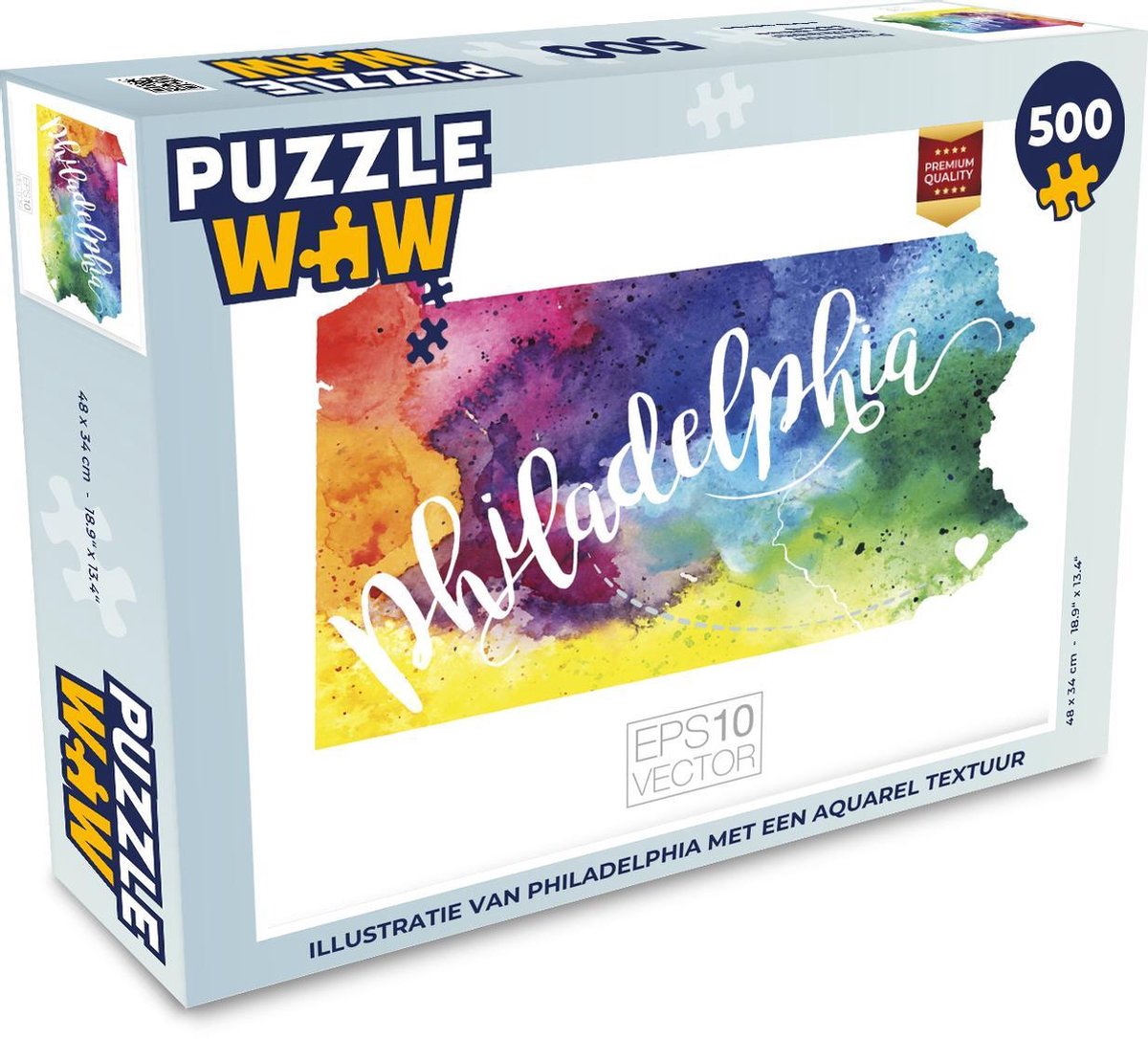 Afbeelding van product Puzzel 500 stukjes Philadelphia illustratie - Illustratie van Philadelphia met een aquarel textuur - PuzzleWow heeft +100000 puzzels