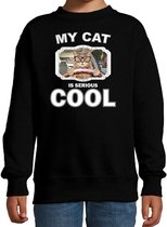 Auto rijdende katten / poezen trui / sweater my cat is serious cool zwart - kinderen - Katten liefhebber cadeau sweaters 7-8 jaar (122/128)