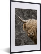 Fotolijst incl. Poster - Schotse hooglander - Koeien - Wereldkaart - 40x60 cm - Posterlijst
