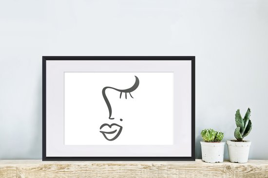 Cadre photo avec poster - Visage - Abstrait - Zwart - Wit - 60x40 cm - Cadre poster