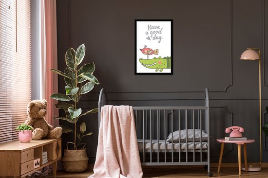 Illustration avec la citation Passez une bonne journée et un oiseau et un crocodile 40x60 cm
