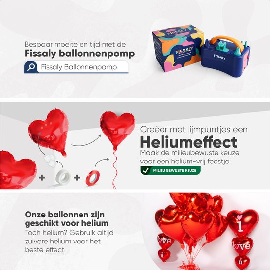 Fissaly 22 Stuks Liefde & Hartjes Decoratie Set met Helium Ballonnen en Lint – I Love you – voor Hem & Haar Cadeautje - Rood - Valentijn - Fissaly