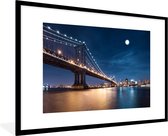 Fotolijst incl. Poster - New York - Brooklyn Bridge - Maan - 90x60 cm - Posterlijst