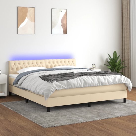 The Living Store Boxspring s Bed - 203 x 160 x 78/88 cm - LED - Duurzaam materiaal - Verstelbaar hoofdbord - Comfortabele ondersteuning - Kleurrijke LED-verlichting - Pocketvering matras - Huidvriendelijk topmatras - Montagehandleiding inbegrepen